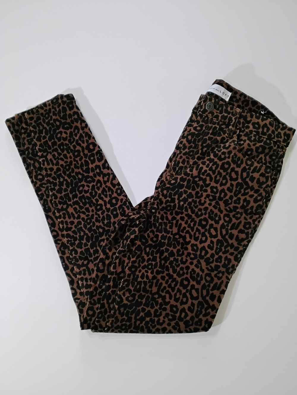 Loft High Waist Skinny Leopard Print Corduroy Pants Womens 4 Tan Black Mobwife